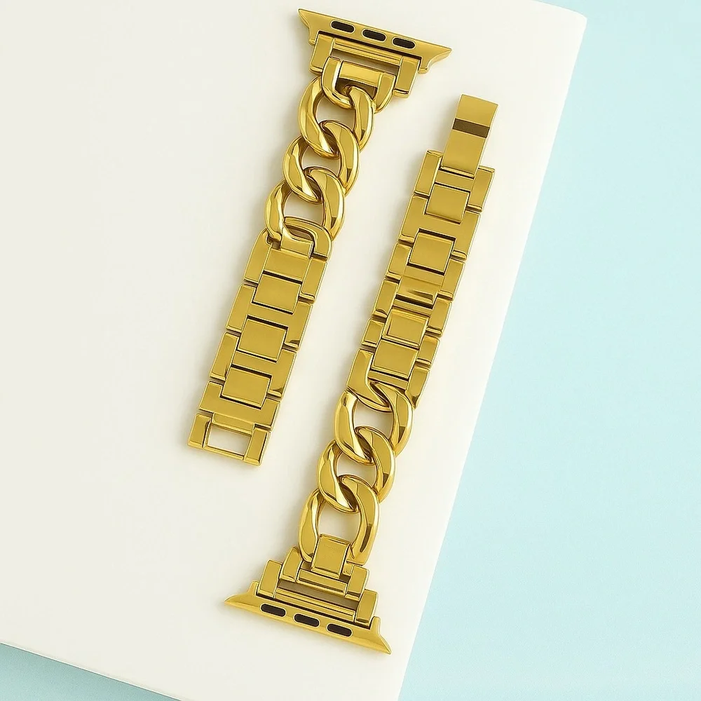Apple watch strap 42mm 44mm 45mm cuban yellow gold stainless PVD plated iwatch